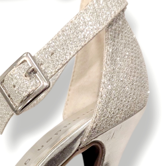 EUC Madden Girl Daphne Sparkly Silver High Heel Sandals W/ Ankle Strap Sz. 6 - Picture 9 of 13